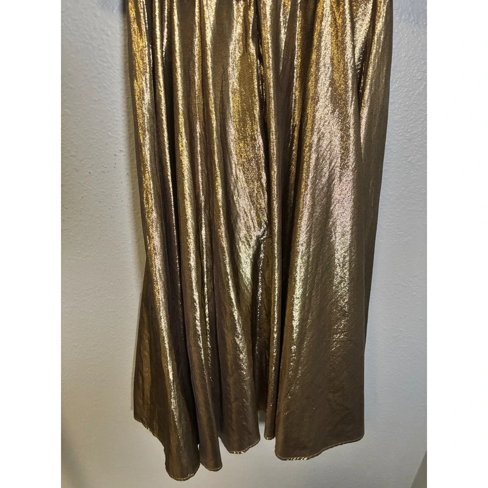 J. Crew Collection Goma Midi Dress Pleated Gold Lame Size‎ 0